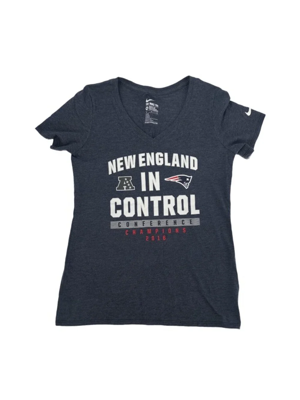 Nike Shirt Medium Navy New England Patriots AFC Champions V-Neck Tee Streetwear